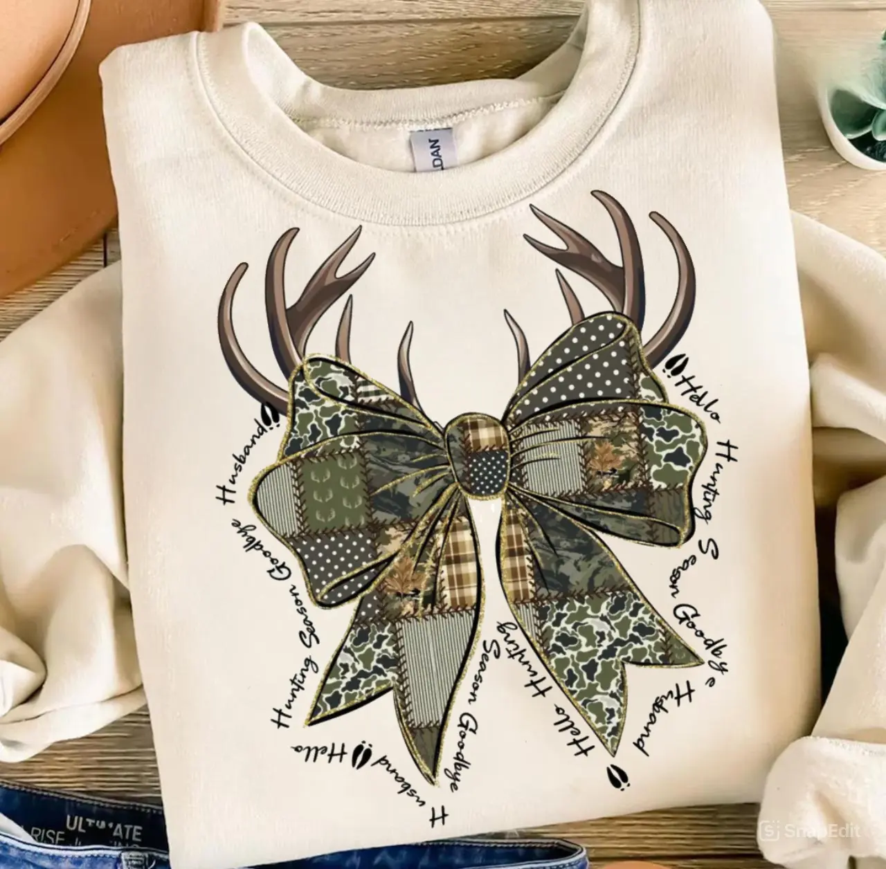 Coquette Hunting Camo Bow Sweatshirt, Hunting Season Shirt, Goodbye Husband Hello Hunting Hoodie, Hunting Shirt, Deer Duck Dove Hunt Tee, Gift For Her