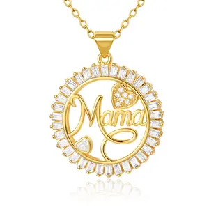 KissYan Mama Necklace for Women Gold Round Pendant Necklace Cubic Zirconia Heart Mom Jewelry Gift Adjustable 18 Inch Chain Meaningful Birthday Anniversary Gift for Mother Wife Mom from Daughter Son