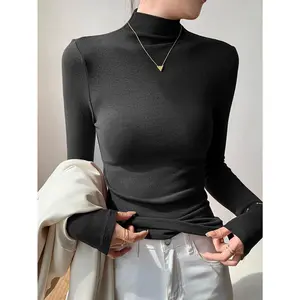 [Mock Neck Base Layers] Set of 2 Women's Mock Neck Base Layers, Solid Color Long Sleeve T-Shirts for Autumn And Winter