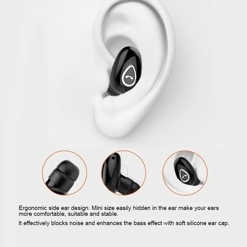 In-Ear Bluetooth 5.0 Headphones, Mini Invisible Single Earbud with Mic, V4.1 Compatible, IPX5 Rated Rechargeable Sweat-Waterproof Noise-Canceling HiFi Audio for Sports, Gaming