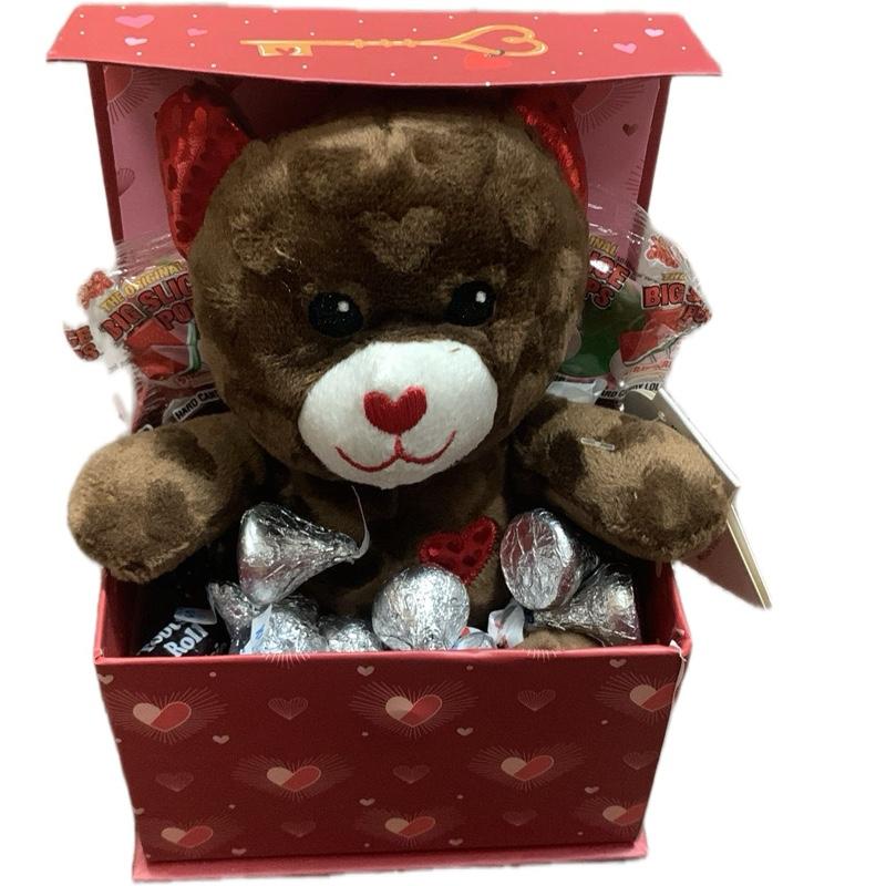 Sweetie Valentine's Day Basket with Plush Bear & Assorted Candy Treats Perfect for Holiday Gifting and Sweetheart Gifts Party Favors Assortment