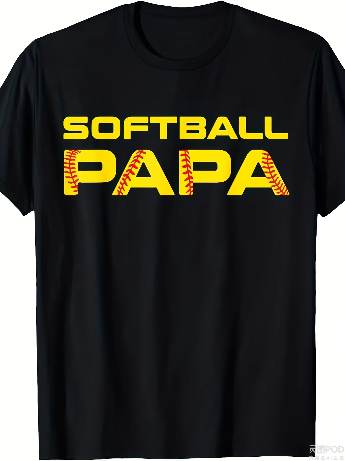Unisex Funny Softball Graphic T-Shirt - Oversized Retro "SOFTBALL PAPA" Print & Softball Design, 220gsm Heavyweight Pure Tee with Yellow Lettering, Round Neck Short Sleeve Casual Summer Top for Men & Women, Softball Games
