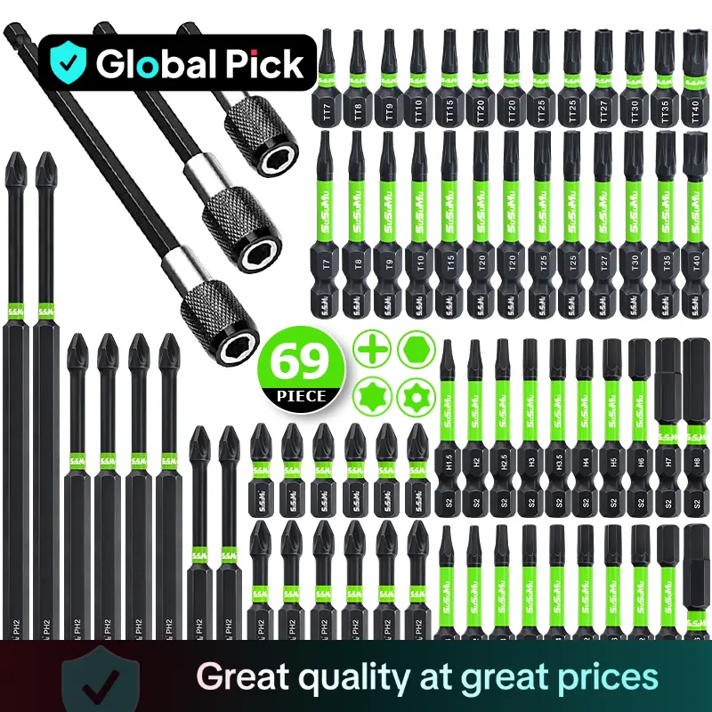 Magnetic Impact Rated Nut Driver with Screw Drill Bit Set, Long Screwdriver Bit Set, Tamper Proof Star Drill Bit Set with CNC Machining Head & Drill B