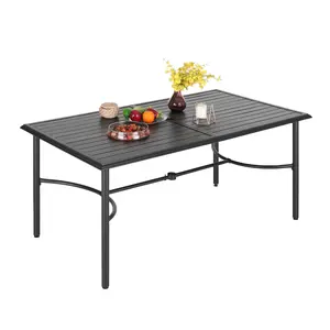 Phivilla 64" Large Metal Patio Dining Table Steel Rectangular Outdoor Table, Weather-Resistant Table with 1.77" Umbrella Hole for Lawn Backyard Garden, Black