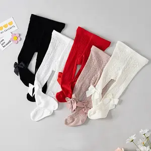 Baby Girls Soft Cute Tights Cable Knit Seamless Leggings with Bow Toddler Girl Cotton Pantyhose