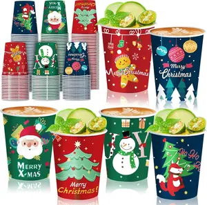 48 Pcs 9oz Happy New Year Paper Cups, Disposable Cups with 6 Designs Including Santa Claus, Happy New Year Trees, etc. Perfect for Xmas Party Drinks, Coffee, and Wine, for Christmas Night Decorations