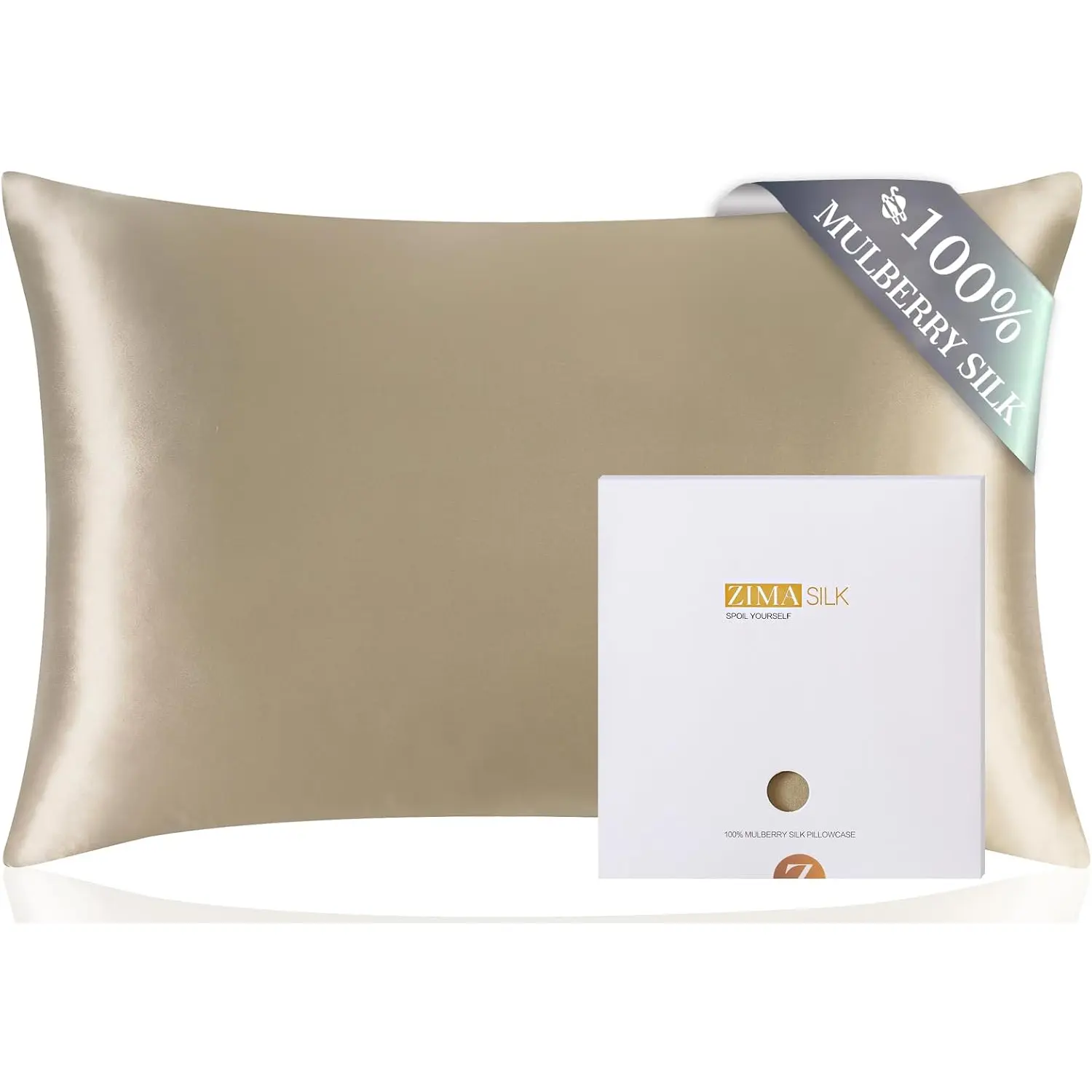 ZIMASILK 100% Pure Mulberry Silk Pillowcase for Hair and Skin Health,Soft and Smooth,Both Sides Premium Grade 6A Silk,600 Thread Count,With Hidden Zipper,1Pc (Queen 20''X30'',Taupe) TOPP TEXTILE