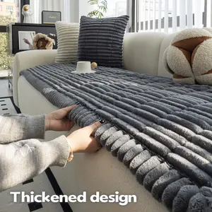 Thickened Plush Sofa Cover 1PC, Soft Ribbed Couch Seat Pad, Non Slip Pet Friendly Sofa Protector, Warm Machine Washable Couch Cover for Dogs Cats, Sectional Loveseat 3 Seater, Washable Sofa Slipcover