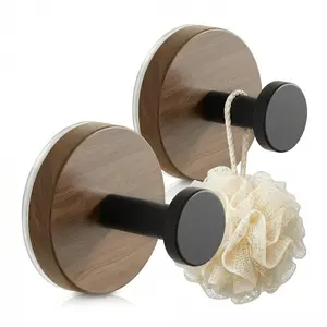 2 Pack Walnut Wood Suction Cup Hooks,No Drill Reusable Heavy Duty Wall Hooks for Hanging,Waterproof Adhesive Towel Hooks for Bathroom,Kitchen,Glass,Tile, Door, Organizer Hooks #SummerVibes