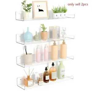 Clear Acrylic Wall Shelf - Multi-Purpose Bathroom/Kitchen Organizer with Dividers for Spices, Books & Kids' Toys (No Drill Mounting) Wall Mounted Organizer