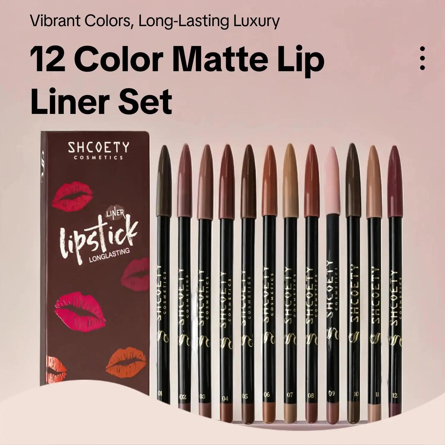 Matte Lip Liner Set, 12 Counts/box Long Lasting Lip Liner Pencil, Easy Coloring Lip Liner Pen, Moisturizing Lip Liner Kit, Suitable for All Occasions Lip Makeup, Summer Makeup, Lipliner