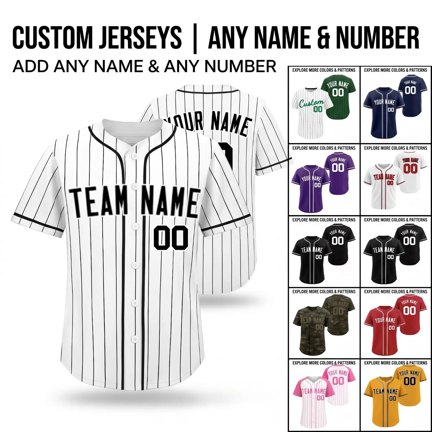 Personalized Unisex Baseball Jersey Custom Team Name, Number, and Logo - Multiple Styles, Multiple Colors, Multi-Piece Combo Pack