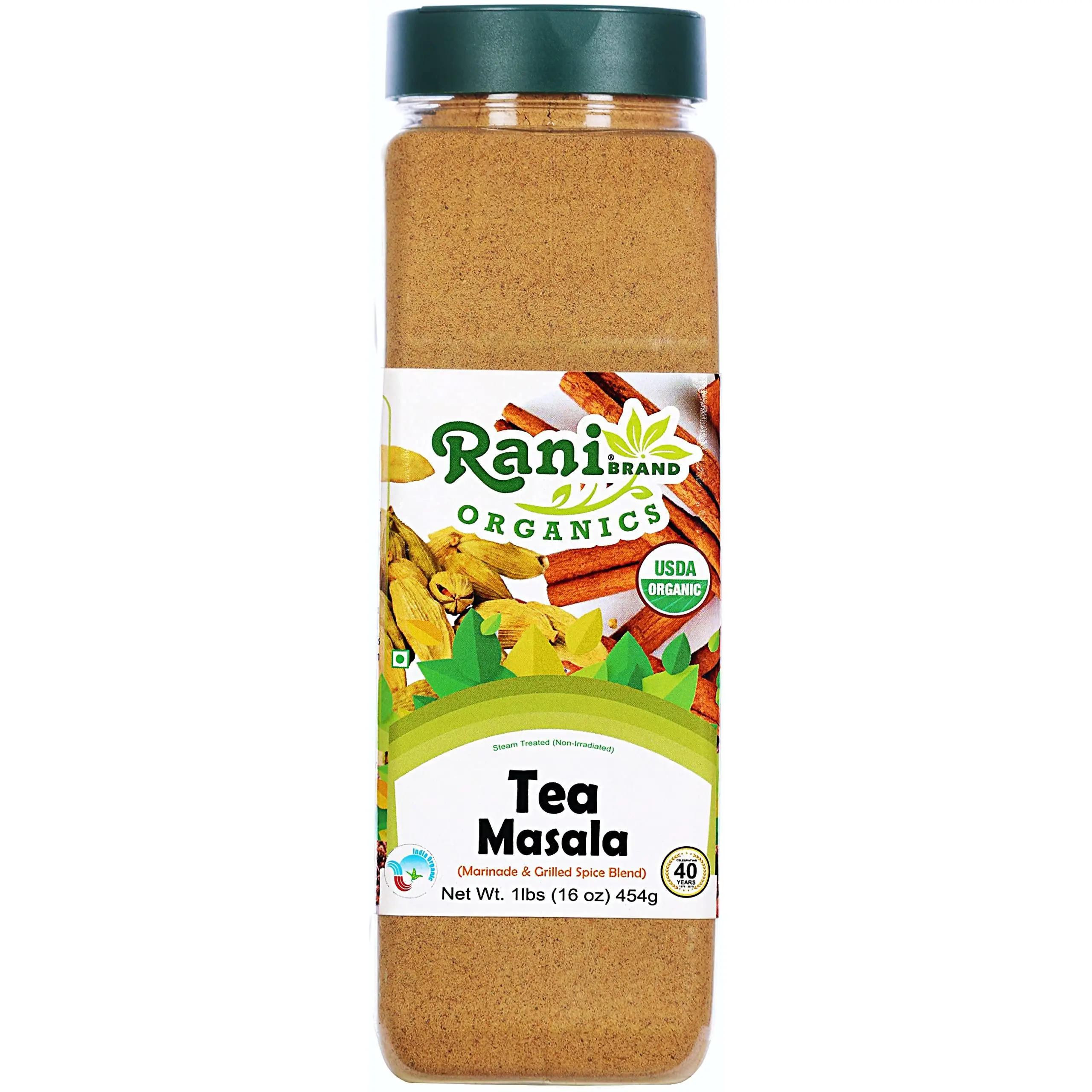 Rani Organic Tea (Chai) Masala Indian Spice Blend 16oz (1lb) 454g PET Jar ~ All Natural | Vegan | Indian Origin | USDA Certified Organic
