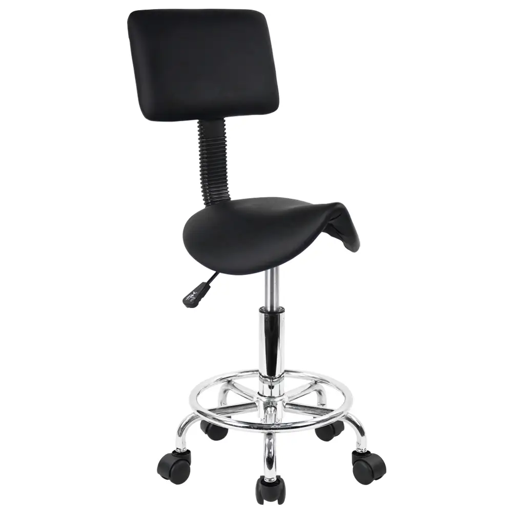 KKTONER Saddle Stool with Foot Rest PU Leather Swivel Adjustable Rolling Stools with Back Support Facial Salon Kitchen Chair (Black)