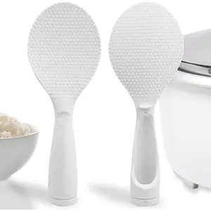 2 Pcs Non-stick Standing Rice Serving Spoon Stand-up Heat Resistant Non Stick Rice Scooper Cooker Scoop Paddle White