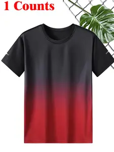 Men's Regular Fit Gradient Print Short Sleeve Tee, Casual Quick Drying Round Neck T-shirt for Summer, Men's Top for Daily Wear