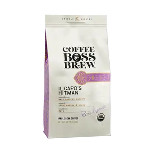 Coffee Boss Brew Il Capo's Hitman Organic Dark Sumatra Whole Bean Coffee with Rich Full Body Earthy Sweet Notes and Smoky Dram