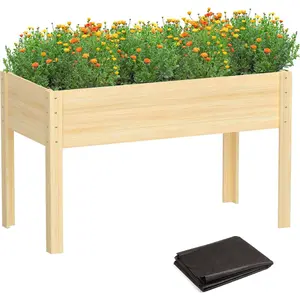 Wooden raised garden bed with legs 48x24x30in cedar elevated planter box outdoor with bed liners for gardening backyard patio balcony grow herbs and vegetables