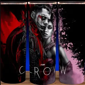 The Crow - Eric and Shelly Movie Cup Mug Tumbler 20oz with Lid and Straw - Elegant Drinkware for Crow Fans - Perfect for Hot or Cold Drinks! Stainless Steel. Flasks Plastic Insulated Reusable