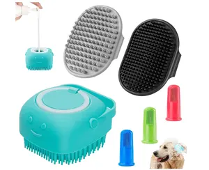 Comotech 6PCS Dog Bath Brush & Dog Toothbrush | Adjustable Handle Shampoo Brush & Scrubber for Short & Long Haired Dogs & Cats | Effectively Solve Odor & Stain Removal Problems (Black Gray Blue)