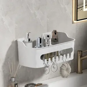 Shower Caddy Suction Cup, Heavy Duty Bathroom Organizer, Removable Shelves Inside Shower, Shampoo, Waterproof Suction Plastic Storage Bathroom Accessories Holder, White Glass Installation Waterproof Narrow Bathroom Locker with Wheels