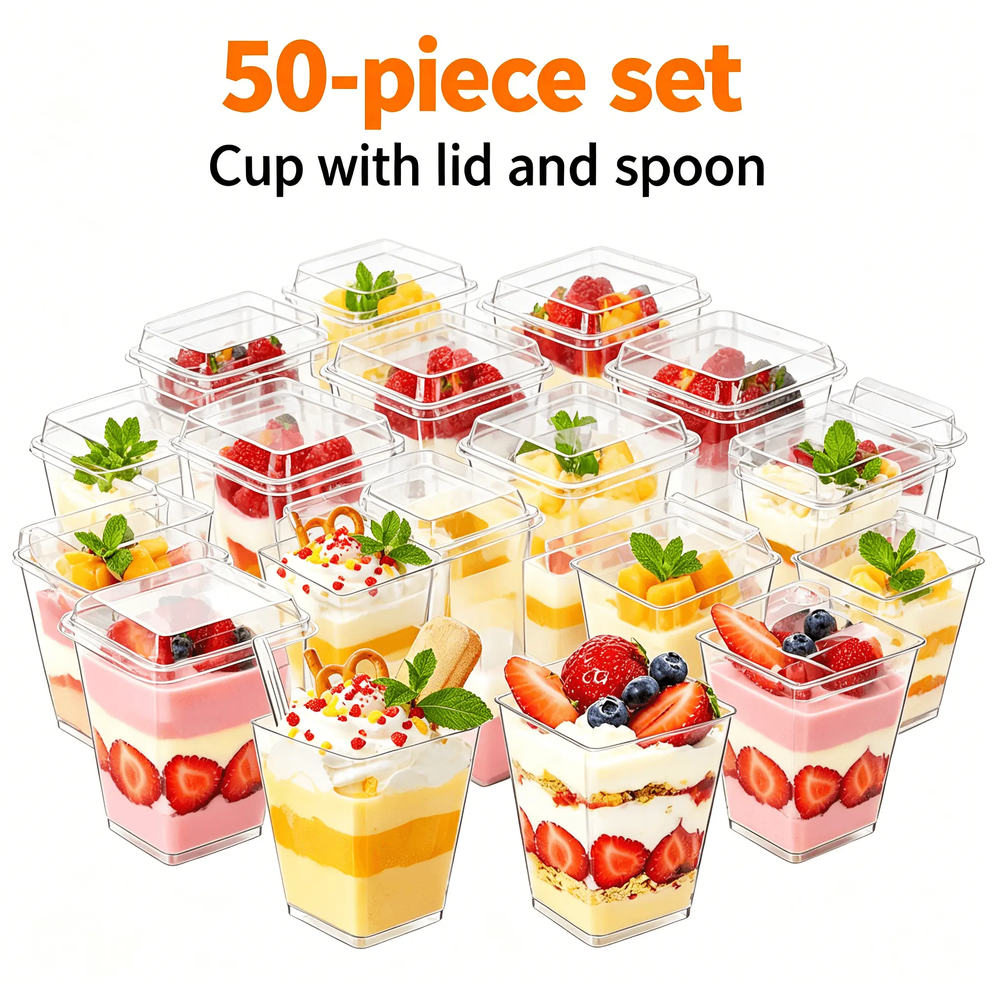50pcs Clear Cups That Turn Meal Prep Into a Satisfying Weekly Ritual – 5 Oz Mini Dessert Cups with Lids and Spoons, Stackable Fridge Storage for Yogurt Fruit and Layered Treats