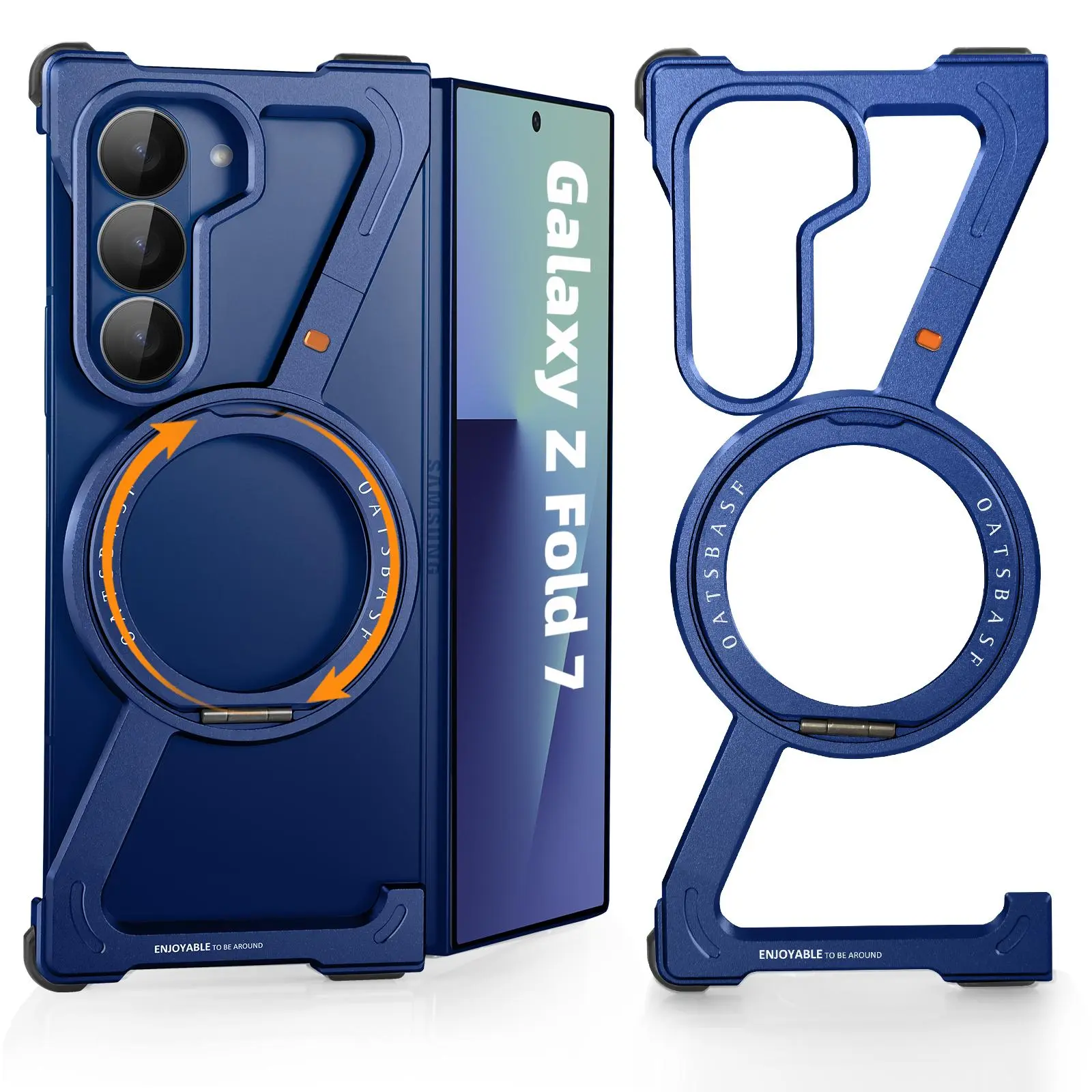 Fin Eary Frame Case for Samsung Galaxy Z Fold 7 Magsafe with 360°Rotation Magnetic Stand Metal Phone Case Shockproof Protector Cover