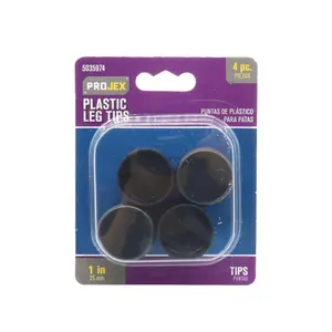 212 MAIN Round 1 in. Plastic Leg Tip - Black, Floor Guard, Slip-Easily Design - Pack of 4