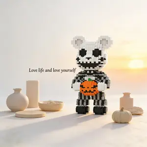 Pumpkin Skull Bear 3D Puzzle Building Block Ornament, Home Office Decor, Party Decoration, Ideal Gift for Thanksgiving Christmas Halloween Easter