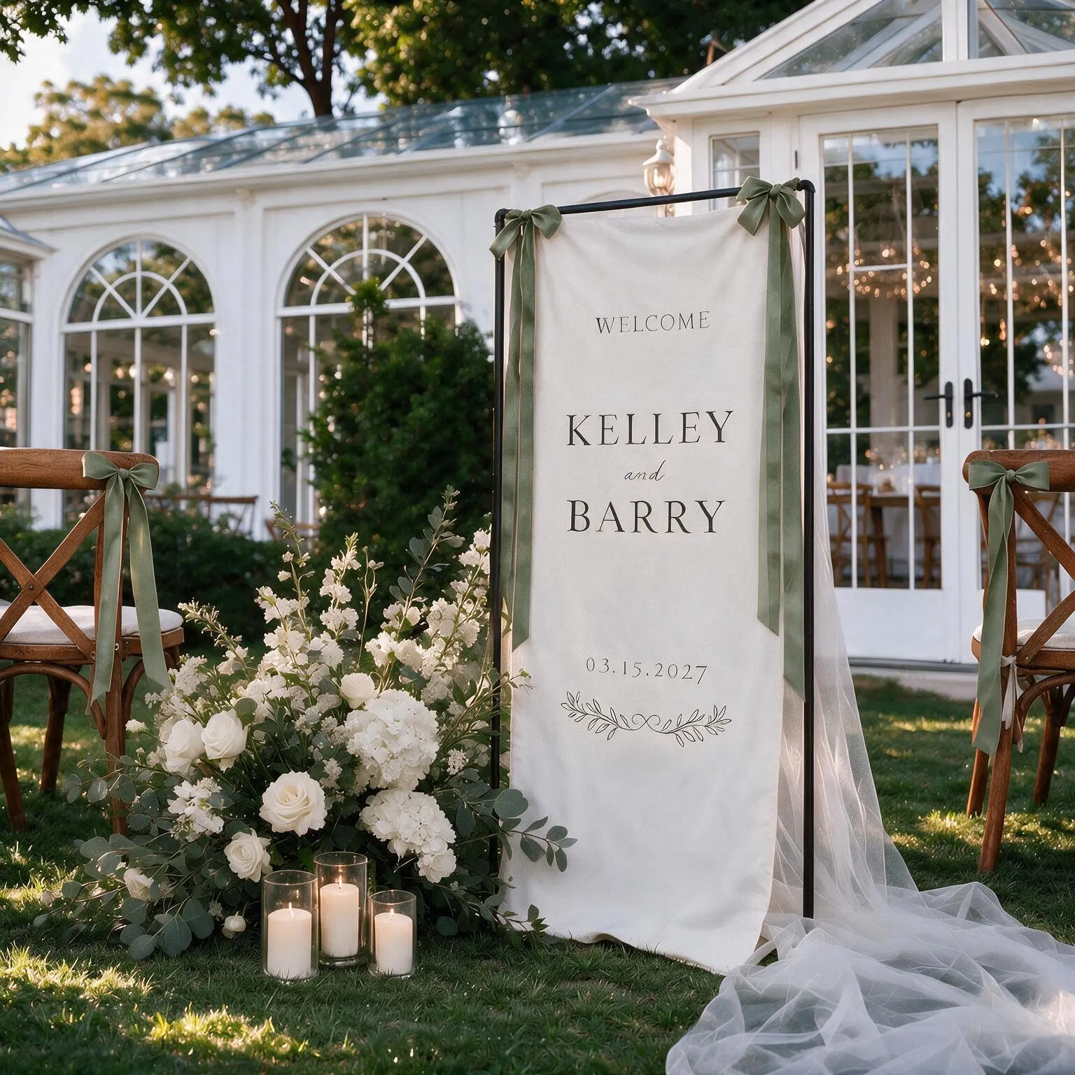 Fabric Wedding Welcome Sign, Personalized Linen Wedding Banner, Custom Name Date Ceremony Sign, Modern  Reception Backdrop