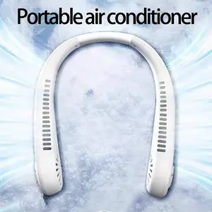 Hands-free car neck fan with cooling technology and up to 8 hours battery life, rechargeable bladeless design, perfect for exercise, driving, and travel; earphone-style to keep face, neck, and shoulders cool