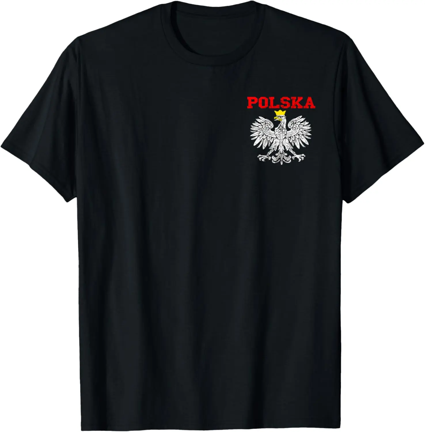 Men's Natural Cotton Soft Short-Sleeve Graphic T-Shirt - Round Neck, Polska Eagle, Poland Flag, Polish Pride Design, Casual Regular Fit, Sensitive Skin, Breathable, Moisture-Absorbent, Cold Machine Washable Menswear Streetwear Top Fabric Apparel