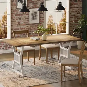 70.8 Inch Dining Table for 4-6 People,Farmhouse Wood Table with Metal Leg,Rectangle Kitchen Tables for Dining Room,Living Room,Walnut and White