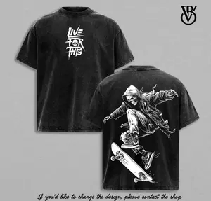 LIVE FOR THIS Skeleton Skater Vintage Washed Oversize T-Shirt / Hoodie / Tank Top, Live For This Gothic Punk Streetwear, Heavyweight Hip Hop Skateboard Graphic Outfit for Men Women