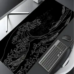 Japanese Waves Sea Pattern Mouse Pad, Large Gaming Mouse Pad, Aesthetic Desktop Decoration Protective Pad, Multi-size Mousepad Suitable for Laptop, Desktop Computer Games, Desktop Accessory, Office Desk Accessories