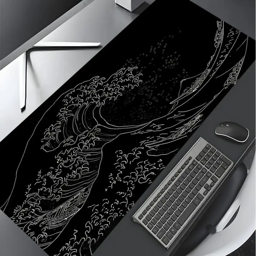 Japanese Waves Sea Pattern Mouse Pad, Large Gaming Mouse Pad, Aesthetic Desktop Decoration Protective Pad, Multi-size Mousepad Suitable for Laptop, Desktop Computer Games, Gaming Desk Accessory, Office Desk Accessories, Desk Supplies