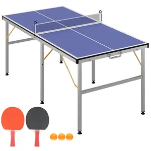 6x3ft Portable Folding Ping Pong Table – Compact Indoor/Outdoor Table Tennis Set with Net – 12mm MDF Surface, Quick Assembly, Includes 2 Paddles & 3 Balls