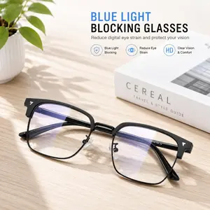 Mens Blue Light Blocking Glasses, Square Metal Computer Glasses, Lightweight Gaming Eyewear for Work & Daily Use