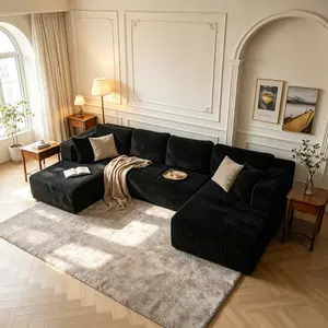 【2Packs Shipped】Popular No Assembly Needed 132'' U-Shape Oversized Cloud  sofa Couch - Corduroy Modular Sectional Sofa with 6 Soft Pillows, Deep Seat Boneless Upholstered Couches for Living Room