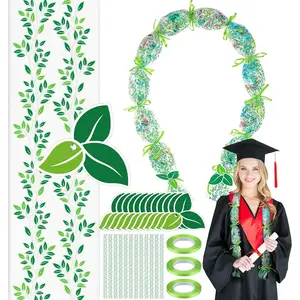 Kisston 12 Set Graduation Candy Lei Tubing Making Kit, 12 Pcs Clear Poly Lei Tubing & 3 Rolls Ribbons & 24 Hawaiian Cards for 2026 Congrats Grad DIY Candy Wreaths Class Party Gifts(Green,Eucalyptus)