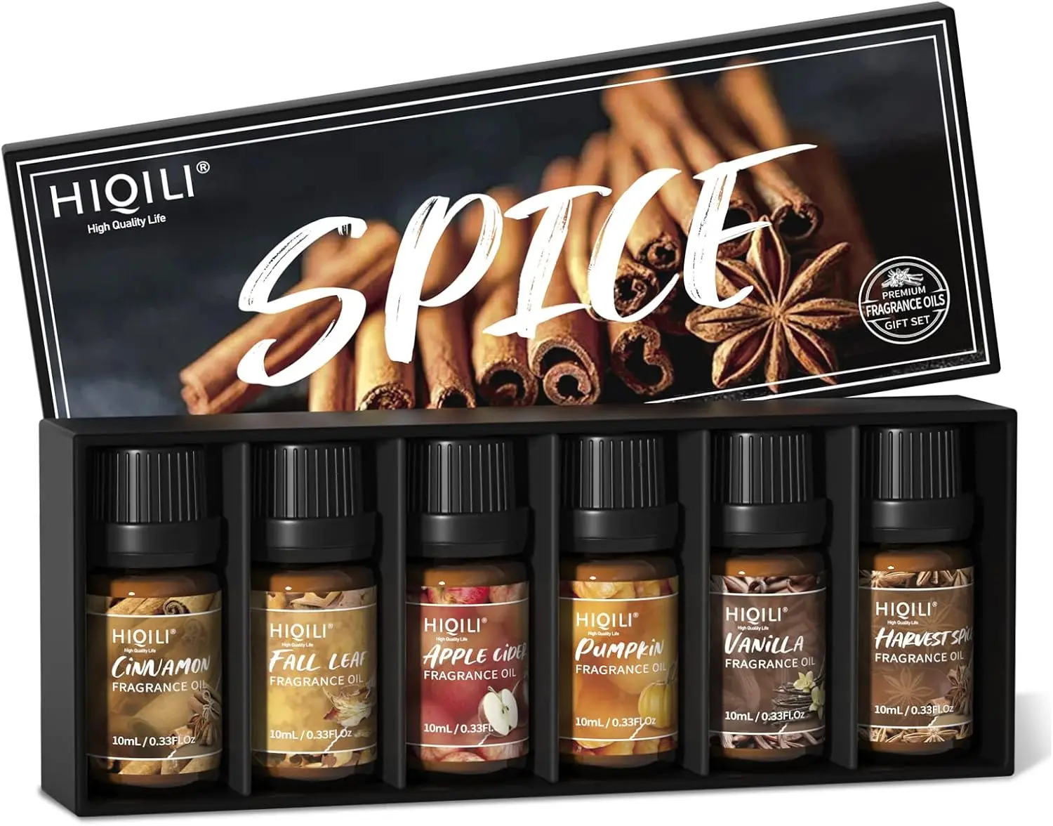 HIQILI Spice Fragrance Oil Trial Set - Long-Lasting Scented Oil for DIY Candles, Soaps & Home Diffusers, Luxury Hotel-Style Aroma Gift with Cinnamon, Pumpkin, Vanilla, Apple Cider, Harvest Spice & Fall Leaf Notes diffuser