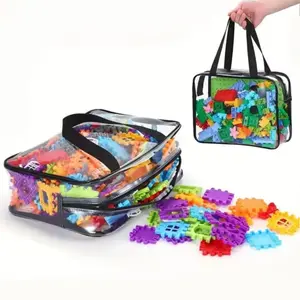2/4 Packs Toy Storage Bags, Reusable Clear PVC Board Game Storage, Travel Waterproof Organizer Bags with Zipper for Building Blocks, Puzzle, Kids Books, Transparent Storage