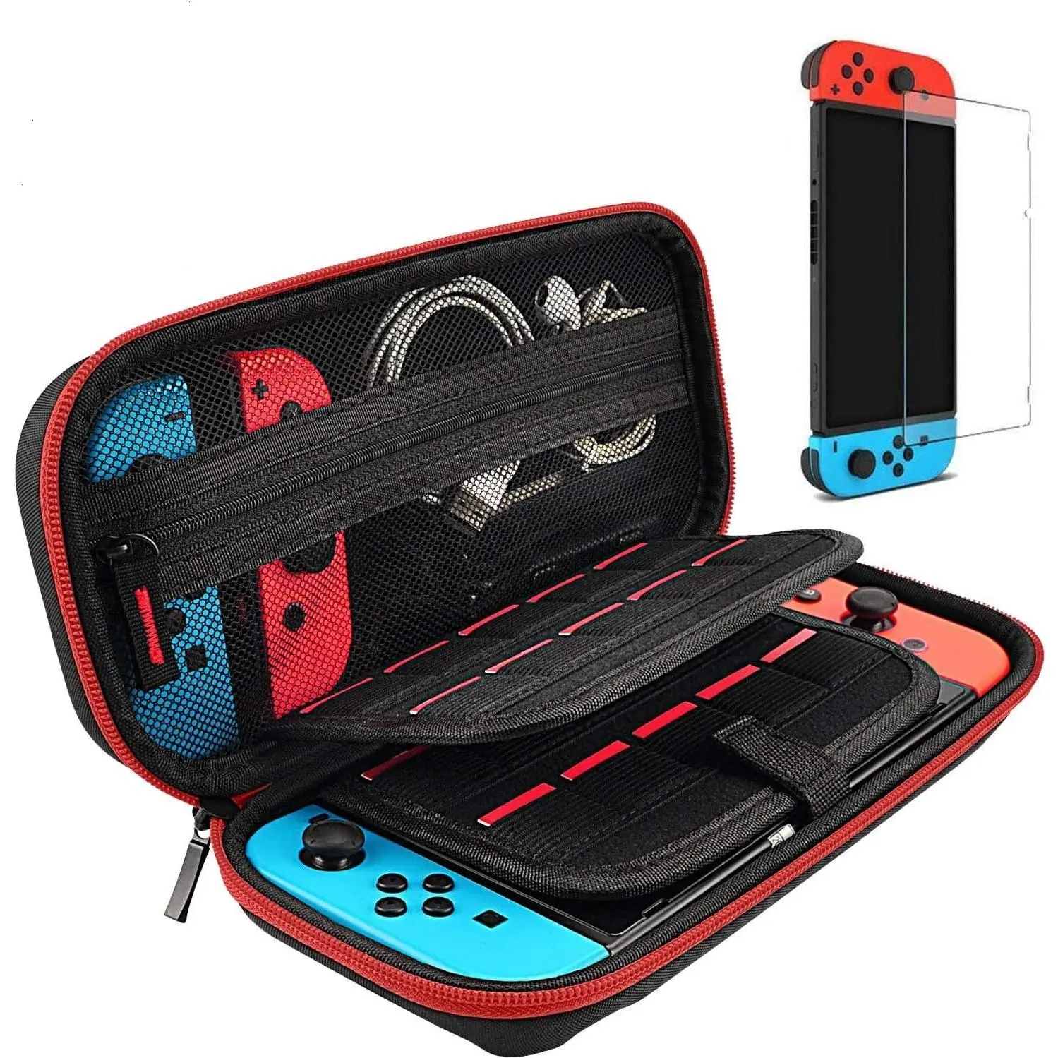 L-PHP002  Switch Case and Tempered Glass Screen Protector Compatible with Nintendo Switch - Deluxe Hard Shell Travel Carrying Case, Pouch for Nintendo Switch Console & Accessories, Streak Red