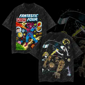Superstyle Retro Vintage The Fantastic Four: In Search of Galactus MCU Edition Double Printed Oversize Lightweight Acid Washed Tee TV Series Graphic Design Top Cotton Streetwear Comic Superheroes T-Shirt Clothes Menswear Womenswear