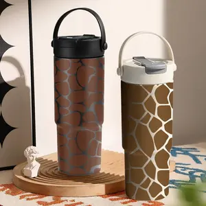PIKPAKA Giraffe Skin Pattern Vacuum Flasks 700ml Ceramic Lined Tumbler with Tea Infuser & Hidden Straw, Vacuum Insulated Travel Mug with Handle, Long Cold Retention Water Bottle, Holiday Gift for Christmas, Birthday & Mother's Day