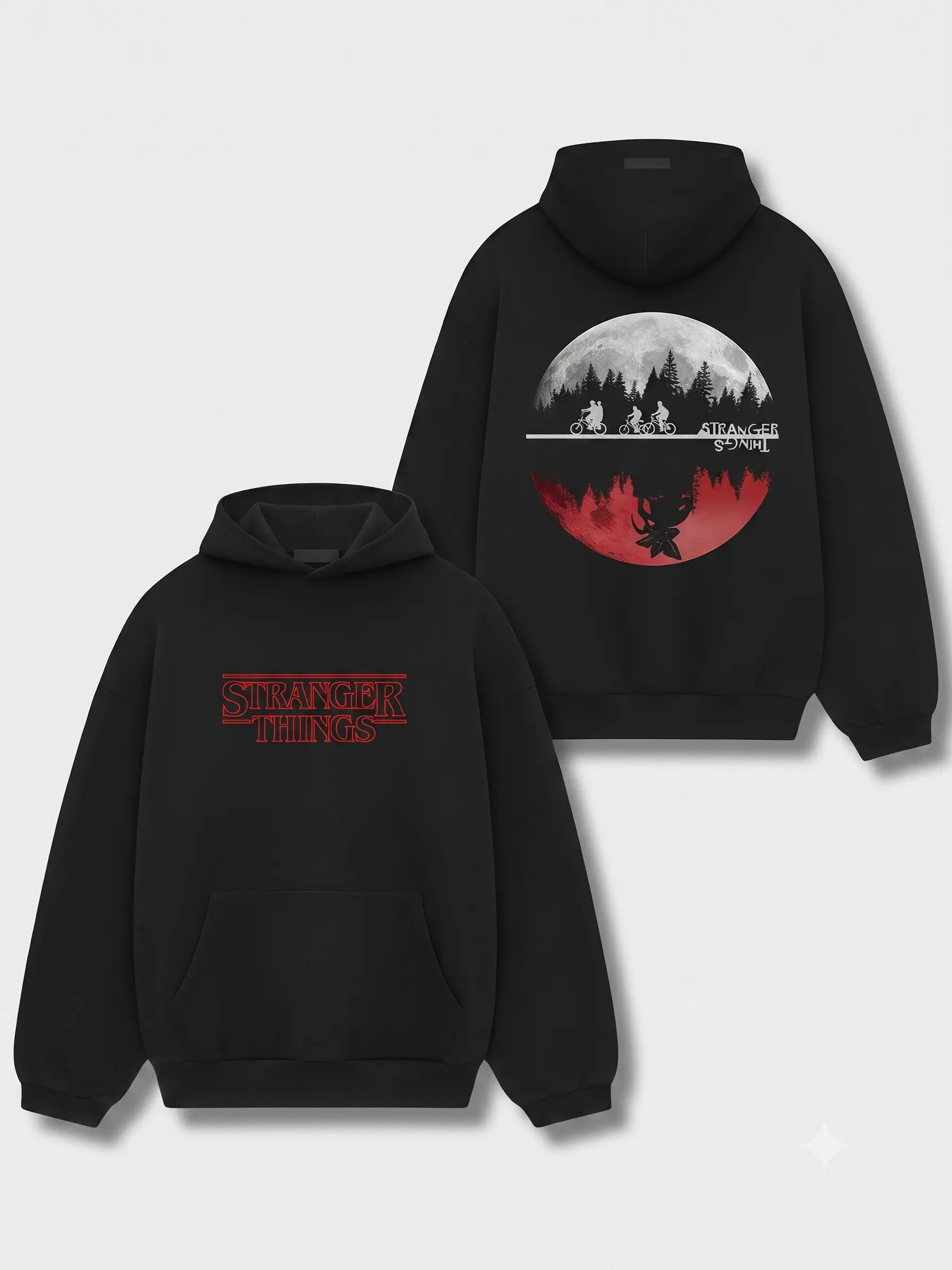 Men's Stranger Things Upside Down Soft Stylish Fleece Hoodie - Vintage Netflix Series Streetwear Tops, Warm Hawkins Demogorgon Menswear Sweatshirts, Cool Gift for Sci-Fi Fans