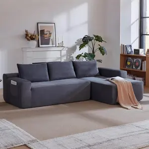 96.9" Modular Sectional Couch Boneless Sofa for Living Room, Cloud Sofa with Deep Seat, Comfy Fluffy Couch with L-Shaped Chaise, Plush Corduroy Fabric, No Assembly Required
