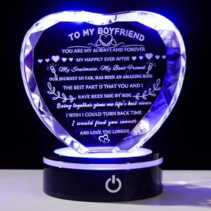 Gifts for Boyfriend with Colorful LED Base  Birthday  Ideas from Girlfriend Romantic Heart  Keepsakes to My Anniversary Christmas Valentine Day Clear 4.33*3.74*.1.18