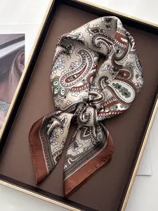 Women's Faux Silk Paisley Square Hair Scarf for Women Hijab Small Neck Tie Hand Wrist Kerchief Female Headband Foulard