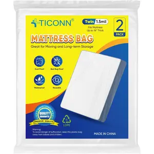 2PK Plastic Mattress Bag for Moving Storage, Waterproof Mattress Protector Cover, Heavy-Duty Mattress Moving Supplies (1.5 mil, Twin)